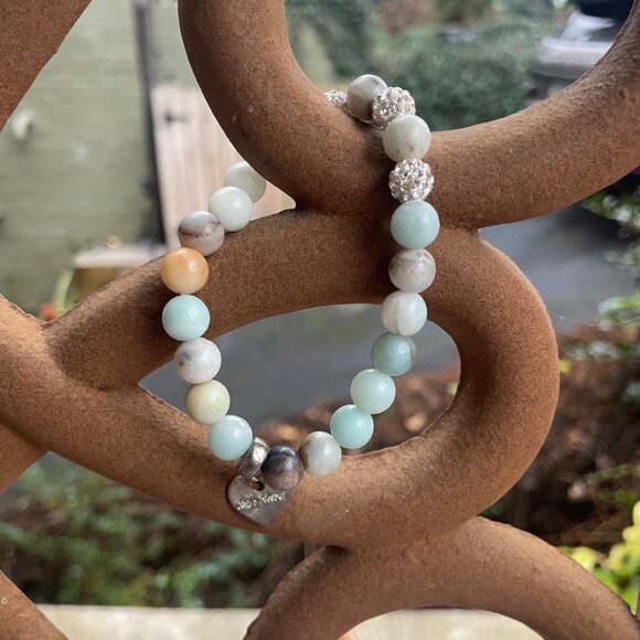 Undefined Jewelry - Amazonite stretch bead bracelet with a heart charm. Healing Bracelet  20 g